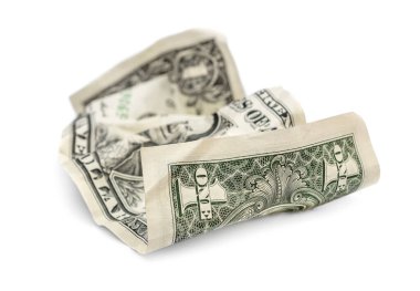 Kırışmış bir dolarlık banknot beyaza..