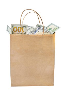 Bir çanta dolusu para beyaza izole edilmiş.. 