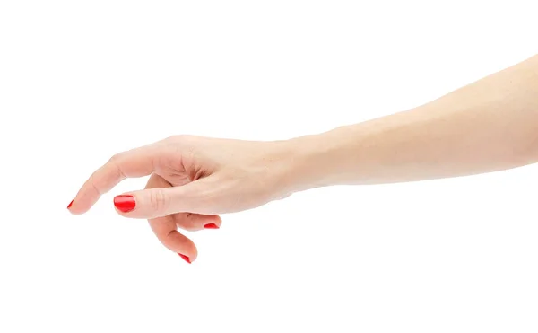 Woman Hand Touching Something Isolated White — Stock Photo, Image