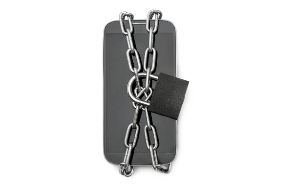 Smartphone Crossed Chain Padlock White — Stock Photo, Image