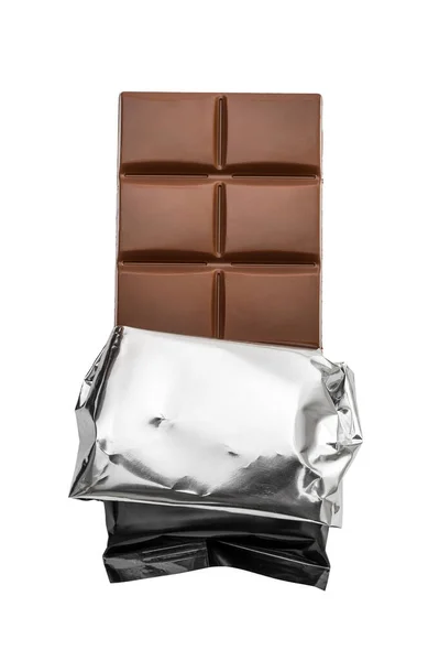 Open Pack Chocolate Bar Isolated White — Zdjęcie stockowe