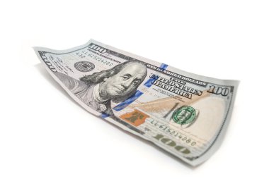 100 Doları closeup beyaz arka plan üzerinde
