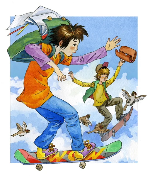 Boys riding on skateboards — Stock Photo, Image
