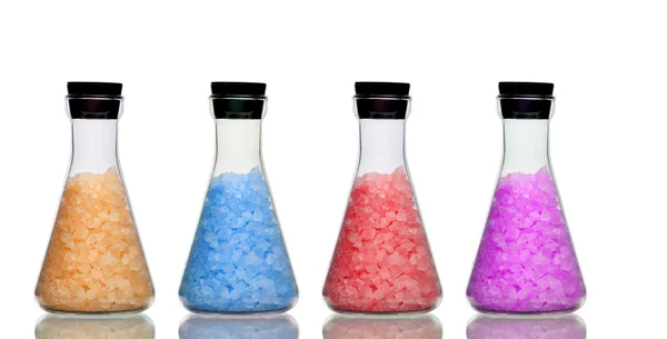 Row of bottles of bath salts — Stock Photo, Image