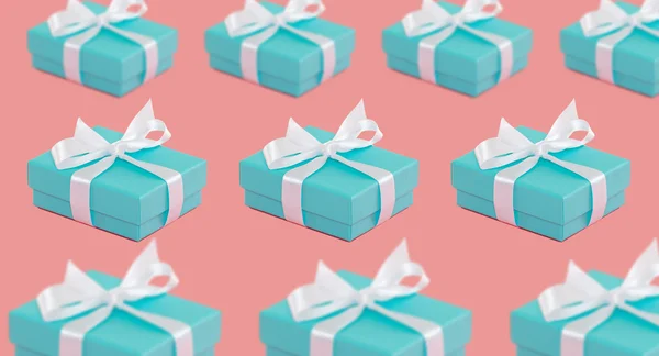 Cajas regalo Teal con cintas blancas — Foto de Stock