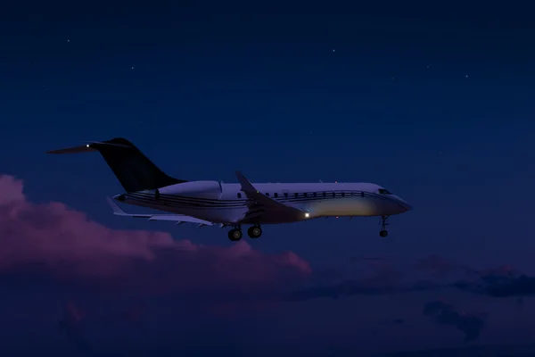 Prive-jet vliegen bij nacht — Stockfoto