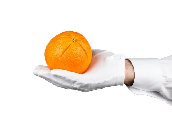 Butler holding an orange — Stock Photo, Image