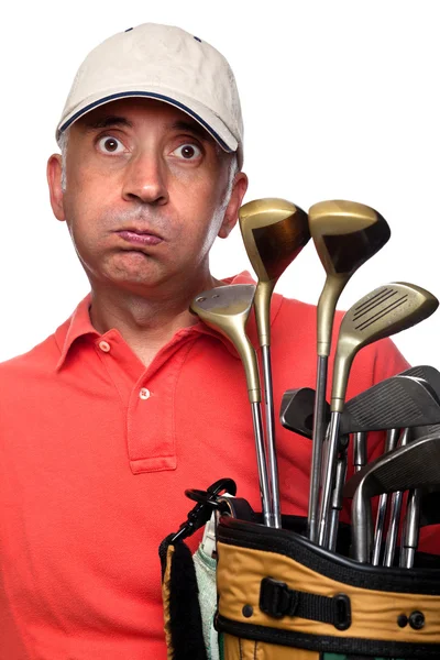 Moe golfspeler naast zijn tas — Stockfoto