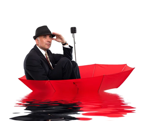 Empresário flutuando no guarda-chuva — Fotografia de Stock