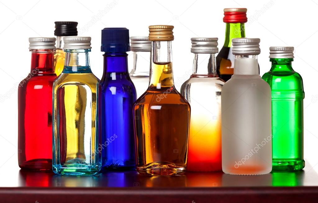Group of colorful little bottles