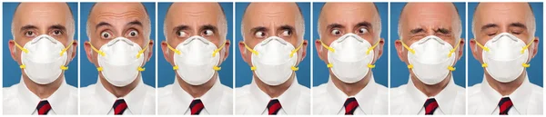 Sequence photos of a man wearing a protective mask — Stock Photo, Image