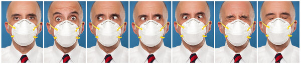 Sequence photos of a man wearing a protective mask
