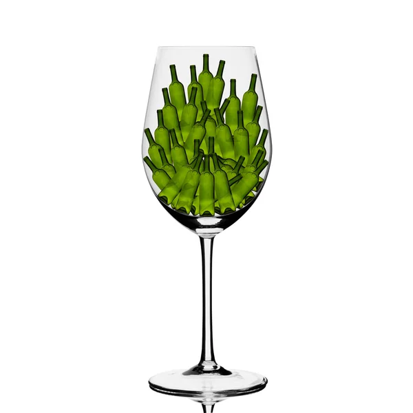 Hinterleuchtetes Glas mit kleinen grünen Flaschen im Inneren — Stockfoto