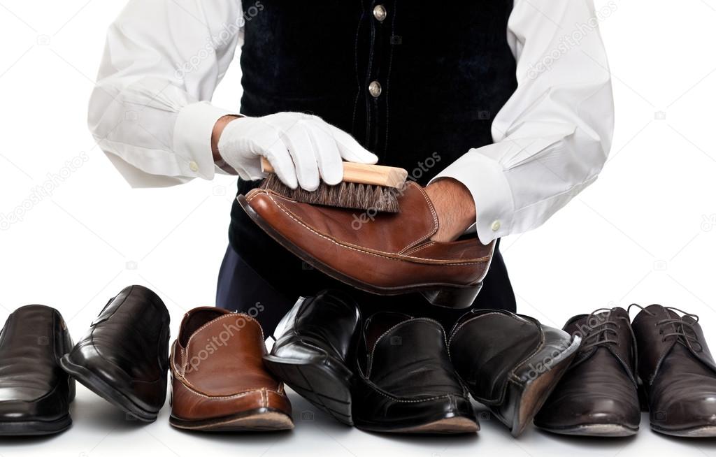 Man polishing leather shoes
