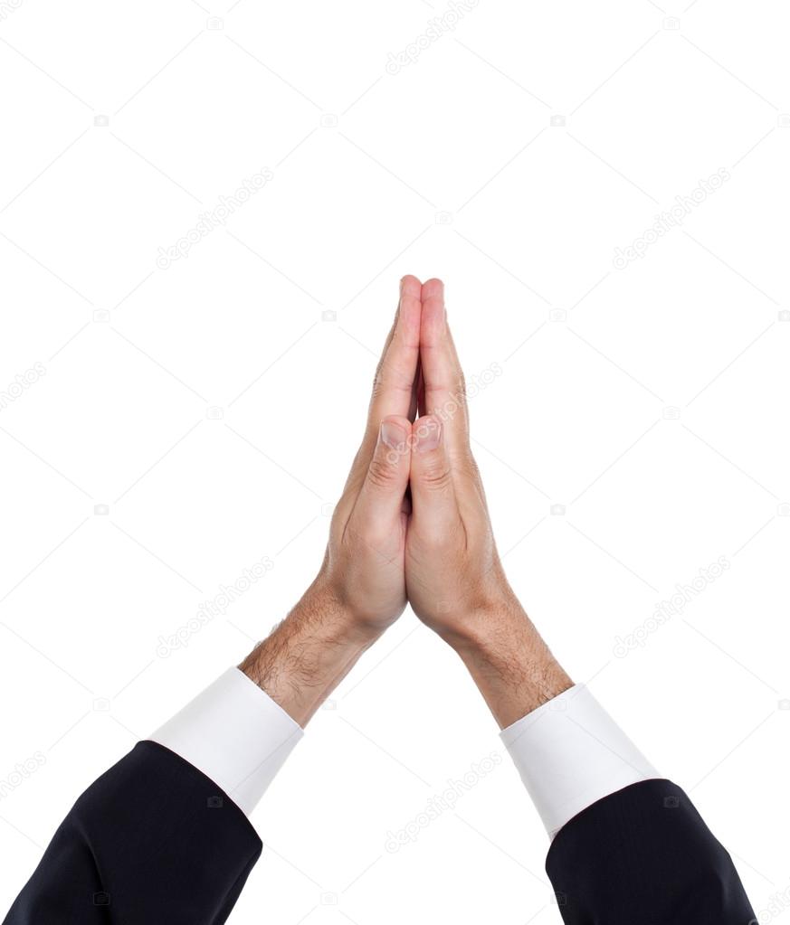 Man hands together symbolizing prayer and gratitude