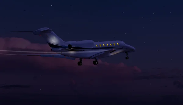 Prive-jet vliegen bij nacht — Stockfoto