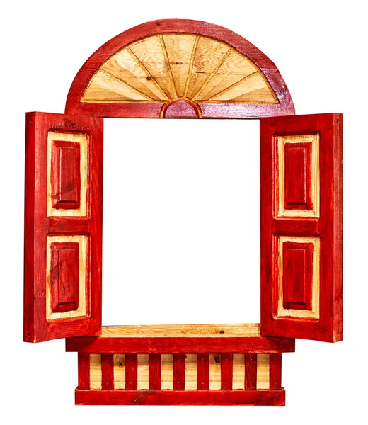 Red Wooden Window Isolated White — Stock Photo, Image