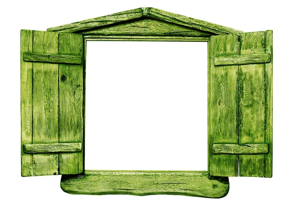 Green Wooden Window Isolated White — Stock Photo, Image