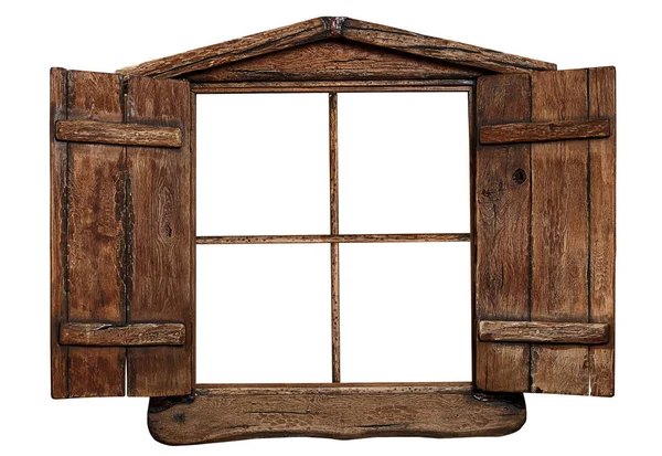 古いグランジ木製の窓枠 白に隔離された — ストック写真