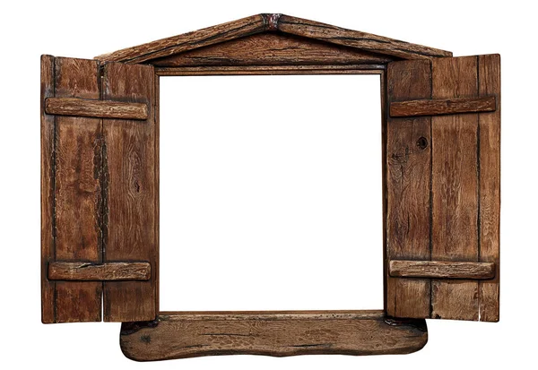 Starý Grunge Dřevěný Rám Okna Izolovaný Bílém — Stock fotografie
