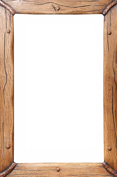 Drewniana Rama Izolowana Biało — Zdjęcie stockowe