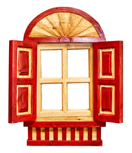 Red Wooden Window Isolated White — Stock Photo, Image