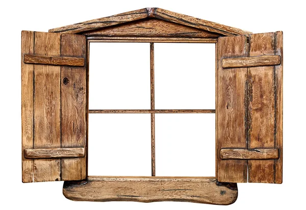 Old Grunge Wooden Window Frame Isolated Whit — Stock Photo, Image
