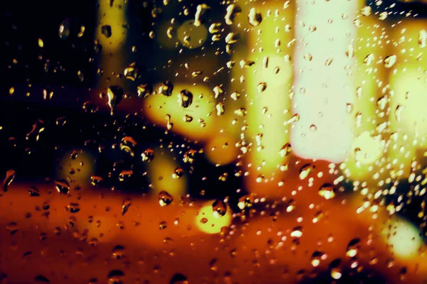 Abstrato Fundo Bokeh Circular Luz Noturna Com Gotas Chuva — Fotografia de Stock