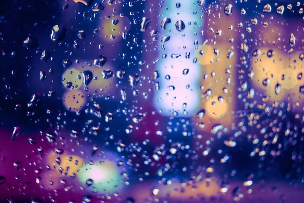 Abstrato Fundo Bokeh Circular Luz Noturna Com Gotas Chuva — Fotografia de Stock