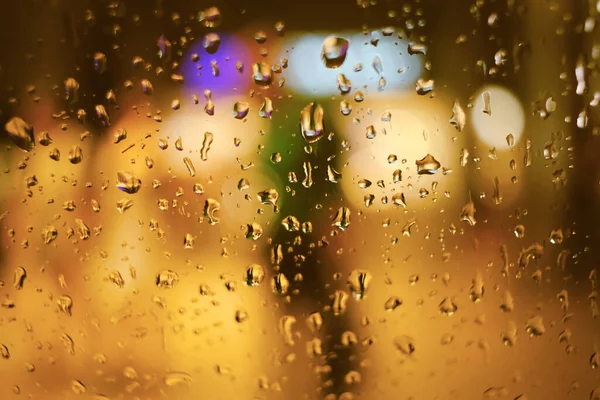 Abstrato Fundo Bokeh Circular Luz Noturna Com Gotas Chuva — Fotografia de Stock