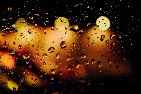 Abstrato Fundo Bokeh Circular Luz Noturna Com Gotas Chuva — Fotografia de Stock