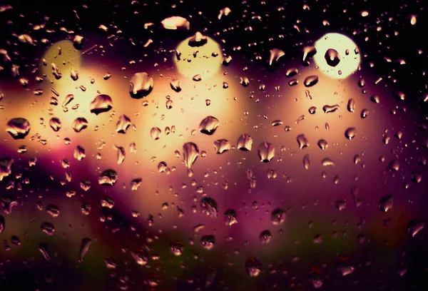 Abstrato Fundo Bokeh Circular Luz Noturna Com Gotas Chuva — Fotografia de Stock