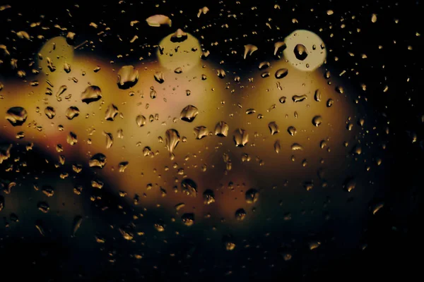 Abstrato Fundo Bokeh Circular Luz Noturna Com Gotas Chuva — Fotografia de Stock