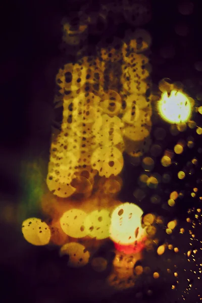 Abstract Circular Bokeh Background Night Light Raindrops — Stock Photo, Image