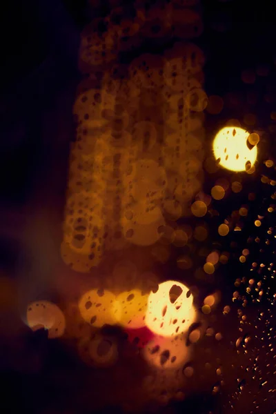 Résumé Circulaire Fond Bokeh Lumière Nocturne Avec Des Gouttes Pluie — Photo