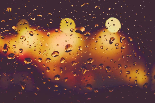 Abstrato Fundo Bokeh Circular Luz Noturna Com Gotas Chuva — Fotografia de Stock