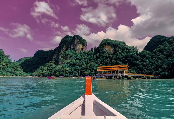 Front of boats running in the sea. Sea view from boat.