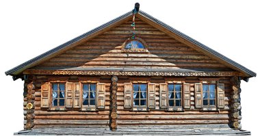Geleneksel Rus evi (izba), beyaz üzerine izole edilmiş.