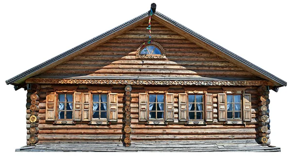 Traditionellt ryskt hus (izba), isolerat på vitt. — Stockfoto