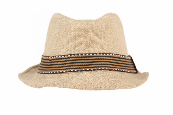 Cappello Fedora in rete marrone su bianco — Foto Stock