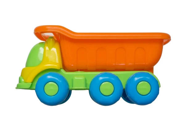 Çocuk oyuncağı - çok renkli araba kamyonu beyaz üzerine izole edilmiş