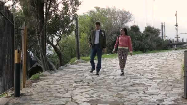 Casal caminhando no parque — Vídeo de Stock