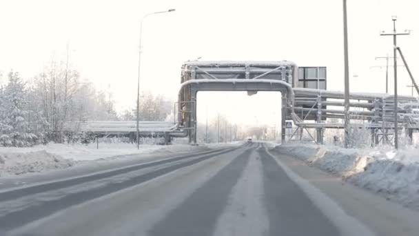 Kış road, güneşin yansıması — Stok video