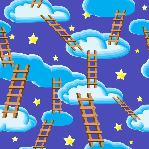 Nachtelijke hemel, wolken, ladders en sterren. — Stockvector