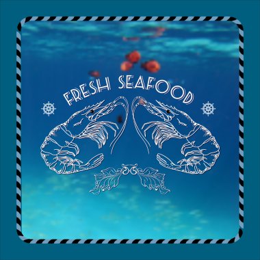 Karides siluet ve kelimeleri taze deniz ürünleri.