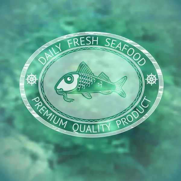 Etiqueta vectorial con silueta de pescado y palabras Daily Fresh Seafood — Vector de stock