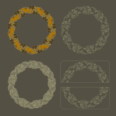 Elle çizilmiş vektör yuvarlak çiçek vintage çerçeve ayarla.