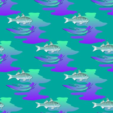 Balıklar ve dalgalar ile kesintisiz dokular deniz süsleme.