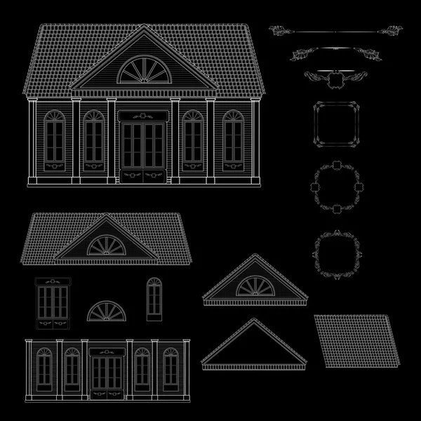 Conjunto vectorial de detalles de línea aislada casa de estilo retro . — Archivo Imágenes Vectoriales