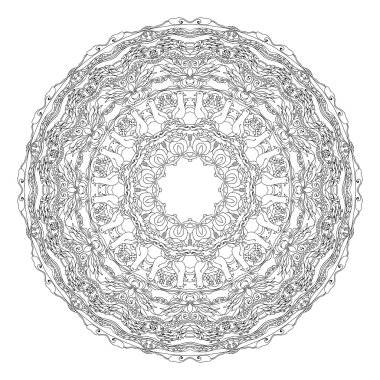 Mandala şeklinde konturlu kuşlar, çiçekler, yapraklar ve çiçek dekoratif unsurlar.